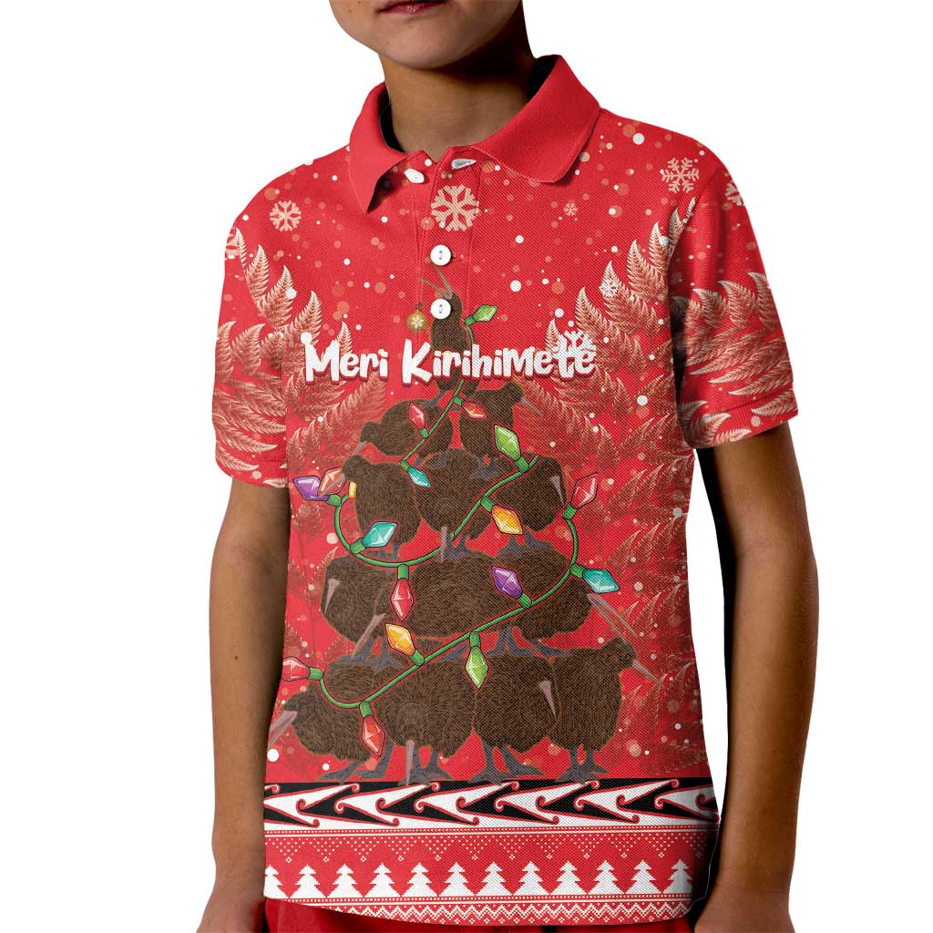 Kiwi New Zealand Christmas Kid Polo Shirt Meri Kirihimete Silver Fern - Red Color - Vibe Hoodie Shop