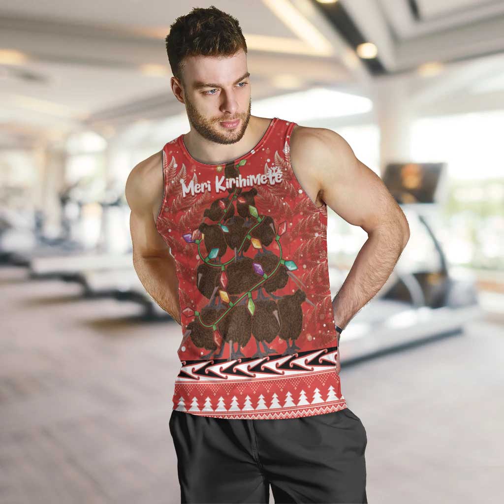 Kiwi New Zealand Christmas Men Tank Top Meri Kirihimete Silver Fern - Red Color - Vibe Hoodie Shop