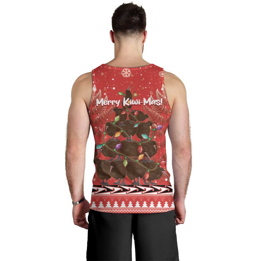 Kiwi New Zealand Christmas Men Tank Top Meri Kirihimete Silver Fern - Red Color - Vibe Hoodie Shop