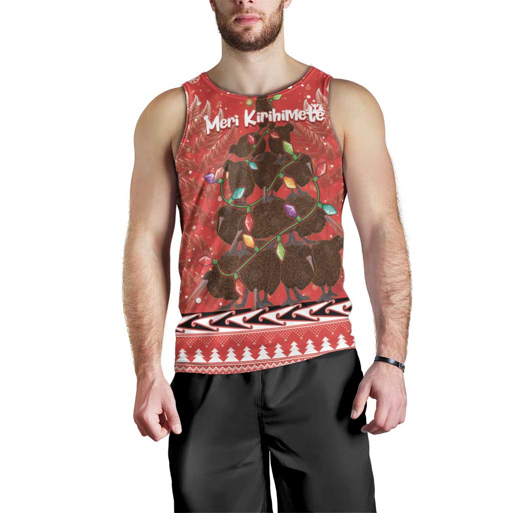 Kiwi New Zealand Christmas Men Tank Top Meri Kirihimete Silver Fern - Red Color - Vibe Hoodie Shop