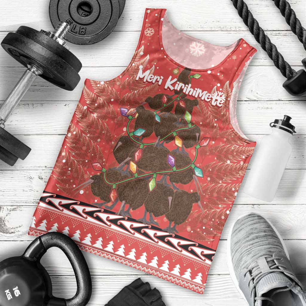 Kiwi New Zealand Christmas Men Tank Top Meri Kirihimete Silver Fern - Red Color - Vibe Hoodie Shop