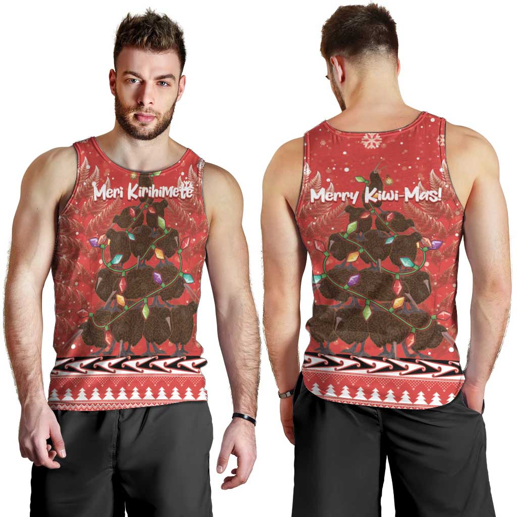 Kiwi New Zealand Christmas Men Tank Top Meri Kirihimete Silver Fern - Red Color - Vibe Hoodie Shop