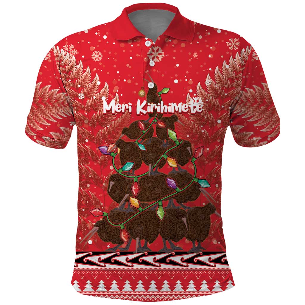 Kiwi New Zealand Christmas Polo Shirt Meri Kirihimete Silver Fern - Red Color - Vibe Hoodie Shop