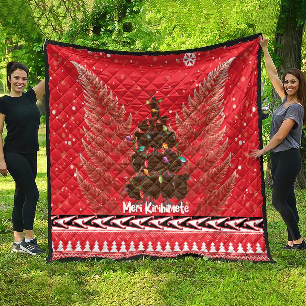 Kiwi New Zealand Christmas Quilt Meri Kirihimete Silver Fern - Red Color - Vibe Hoodie Shop