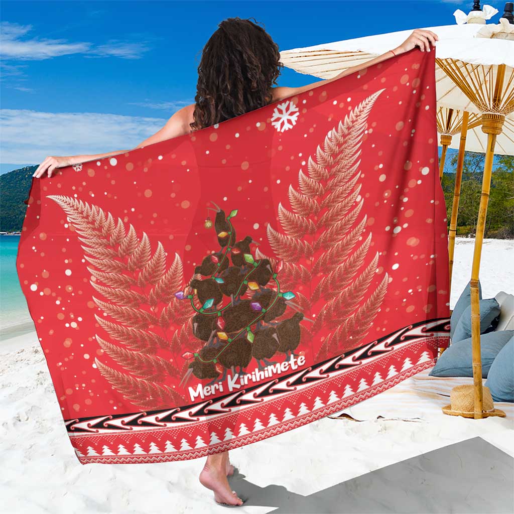 Kiwi New Zealand Christmas Sarong Meri Kirihimete Silver Fern - Red Color - Vibe Hoodie Shop