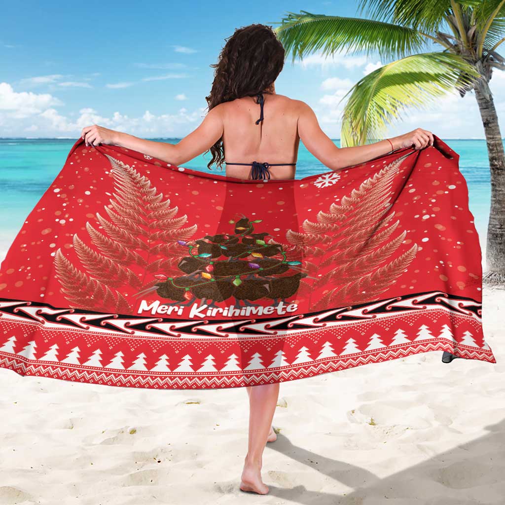 Kiwi New Zealand Christmas Sarong Meri Kirihimete Silver Fern - Red Color - Vibe Hoodie Shop