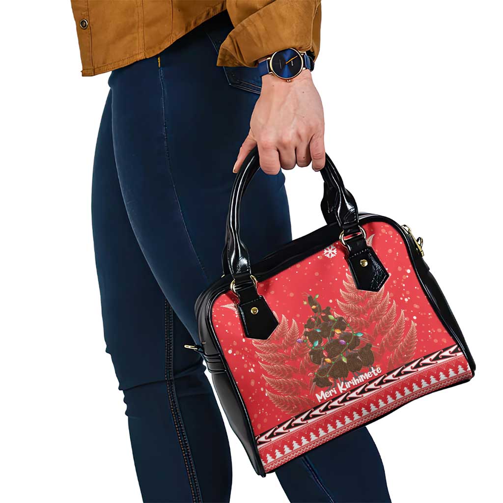 Kiwi New Zealand Christmas Shoulder Handbag Meri Kirihimete Silver Fern - Red Color - Vibe Hoodie Shop