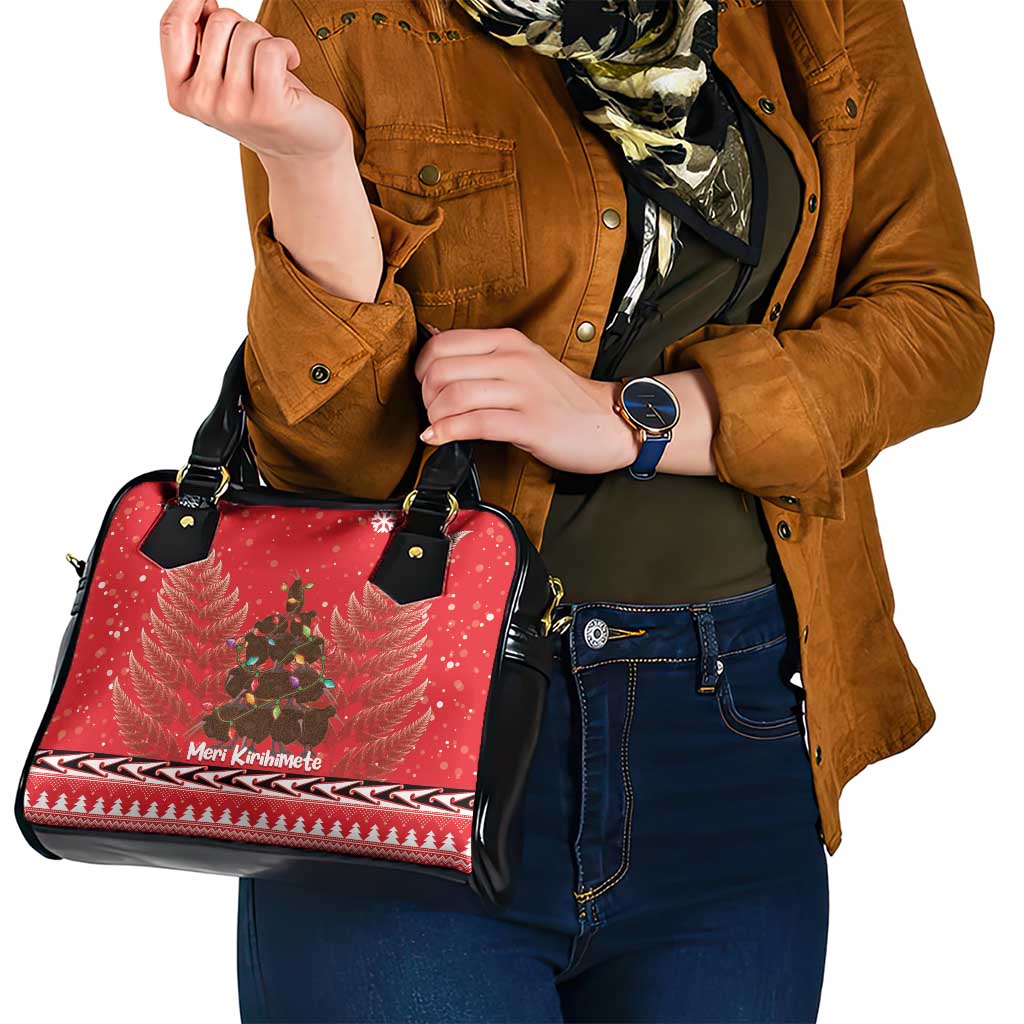 Kiwi New Zealand Christmas Shoulder Handbag Meri Kirihimete Silver Fern - Red Color - Vibe Hoodie Shop