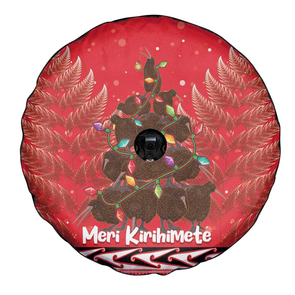 Kiwi New Zealand Christmas Spare Tire Cover Meri Kirihimete Silver Fern - Red Color - Vibe Hoodie Shop