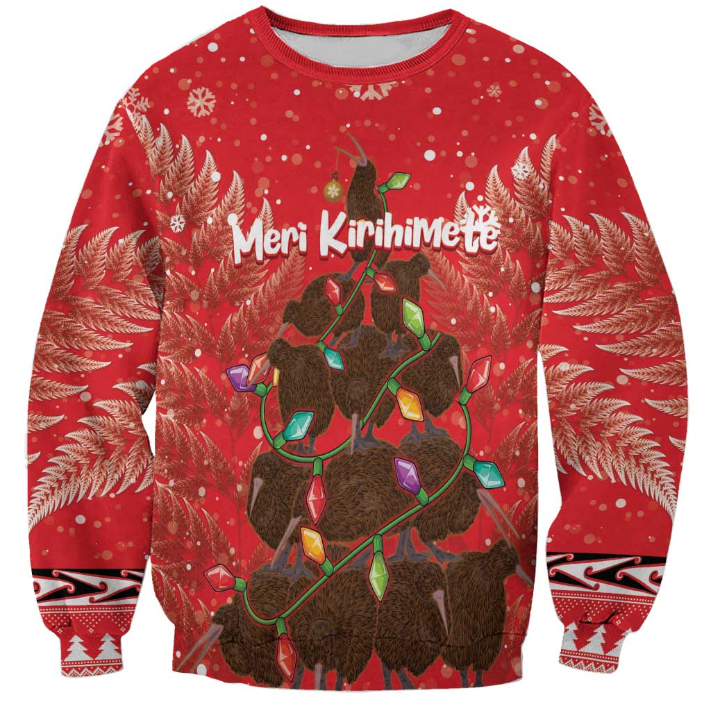 Kiwi New Zealand Christmas Sweatshirt Meri Kirihimete Silver Fern - Red Color - Vibe Hoodie Shop