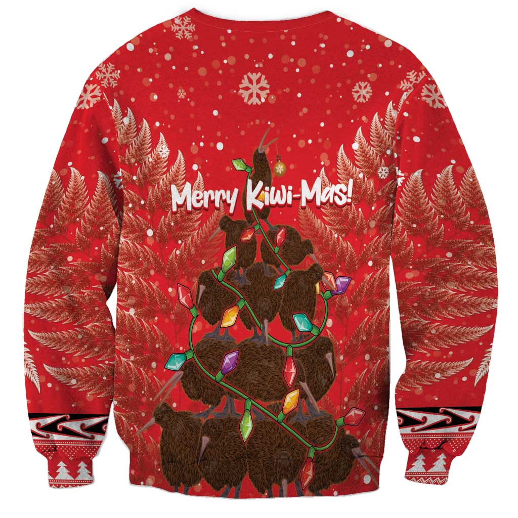 Kiwi New Zealand Christmas Sweatshirt Meri Kirihimete Silver Fern - Red Color - Vibe Hoodie Shop