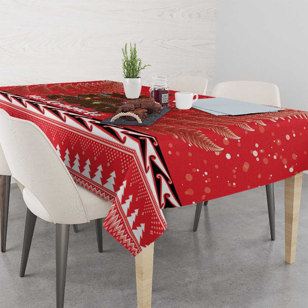 Kiwi New Zealand Christmas Tablecloth Meri Kirihimete Silver Fern - Red Color