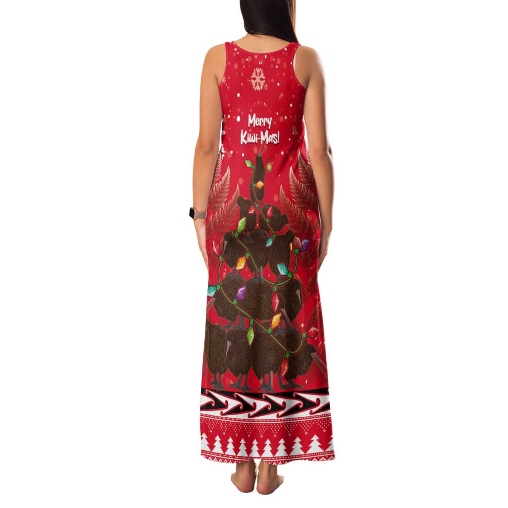 Kiwi New Zealand Christmas Tank Maxi Dress Meri Kirihimete Silver Fern - Red Color