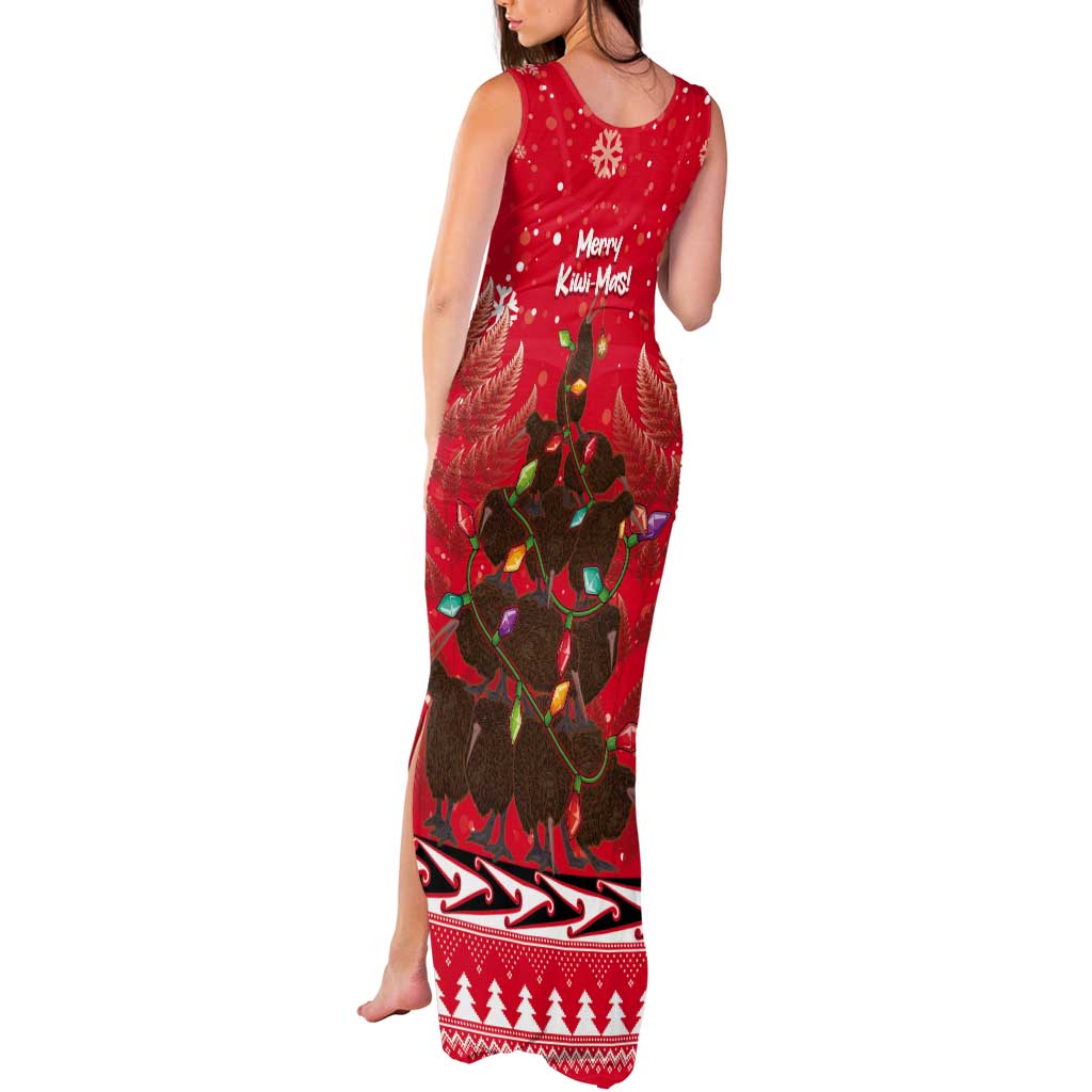 Kiwi New Zealand Christmas Tank Maxi Dress Meri Kirihimete Silver Fern - Red Color