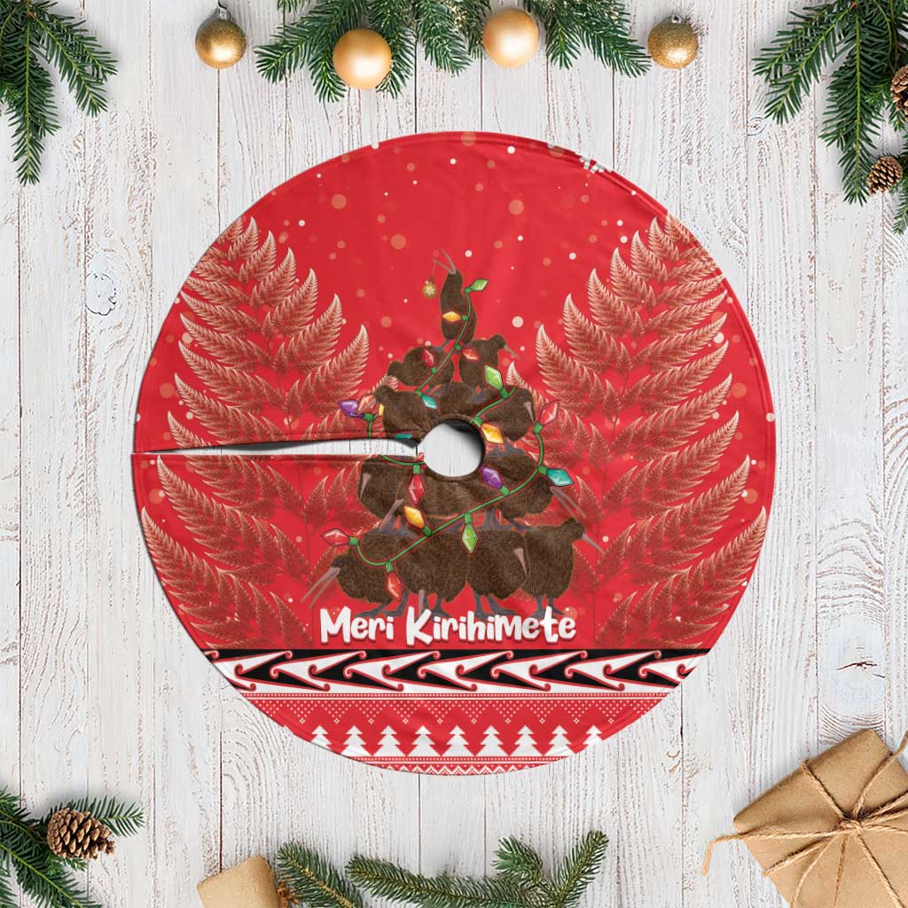 Kiwi New Zealand Christmas Tree Skirt Meri Kirihimete Silver Fern - Red Color