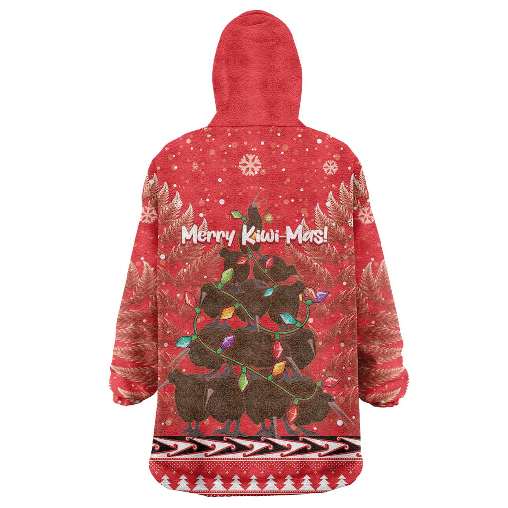 Kiwi New Zealand Christmas Wearable Blanket Hoodie Meri Kirihimete Silver Fern - Red Color - Vibe Hoodie Shop