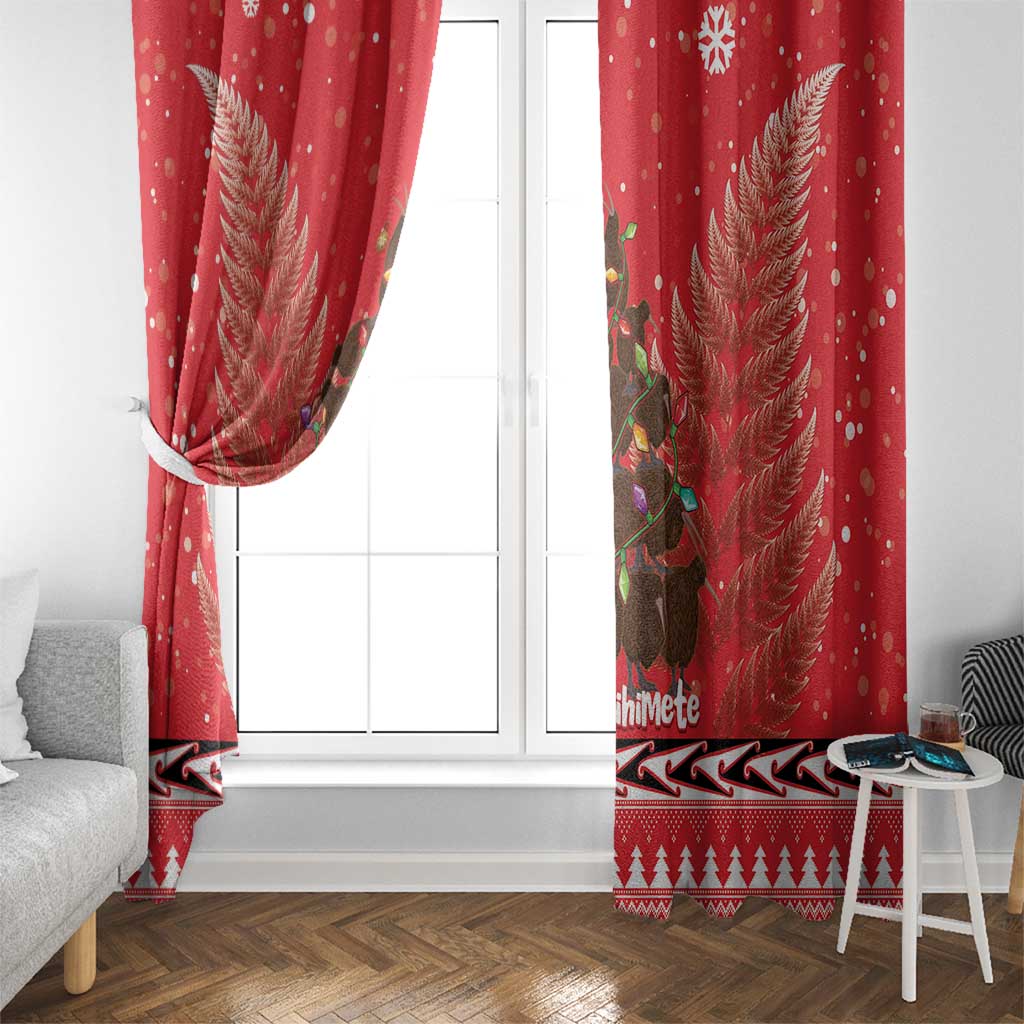 Kiwi New Zealand Christmas Window Curtain Meri Kirihimete Silver Fern - Red Color