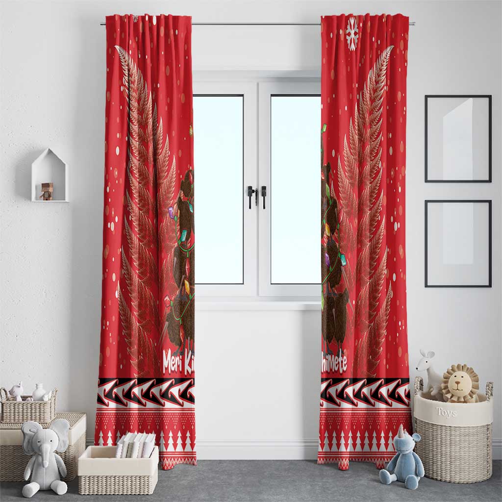 Kiwi New Zealand Christmas Window Curtain Meri Kirihimete Silver Fern - Red Color