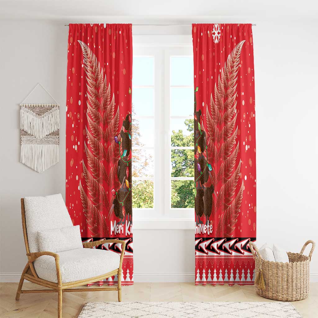 Kiwi New Zealand Christmas Window Curtain Meri Kirihimete Silver Fern - Red Color