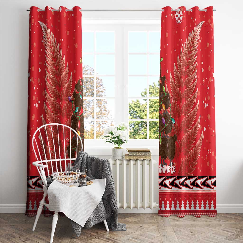 Kiwi New Zealand Christmas Window Curtain Meri Kirihimete Silver Fern - Red Color