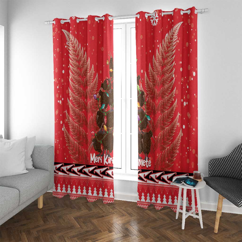 Kiwi New Zealand Christmas Window Curtain Meri Kirihimete Silver Fern - Red Color