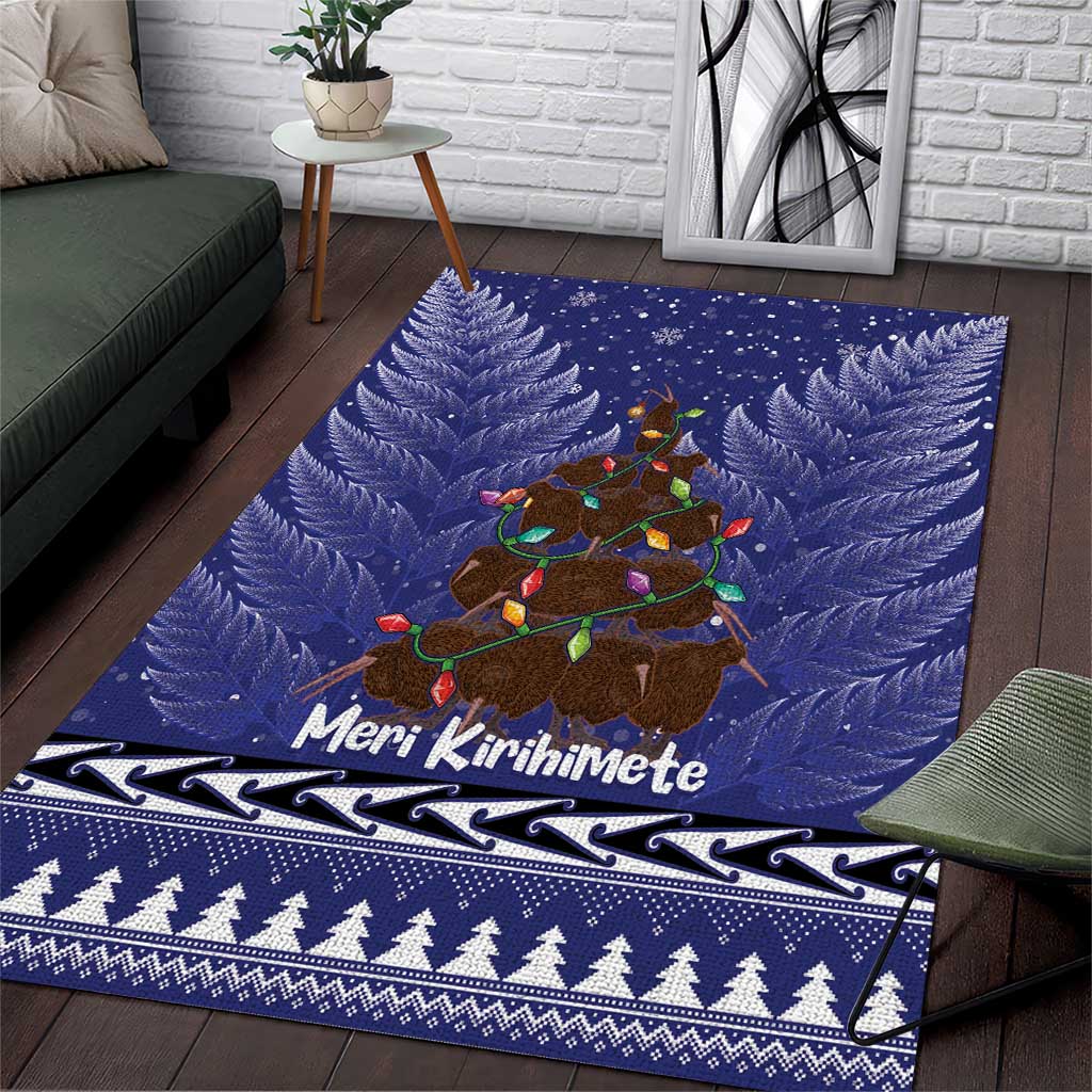 Kiwi New Zealand Christmas Area Rug Meri Kirihimete Silver Fern - Blue Color - Vibe Hoodie Shop