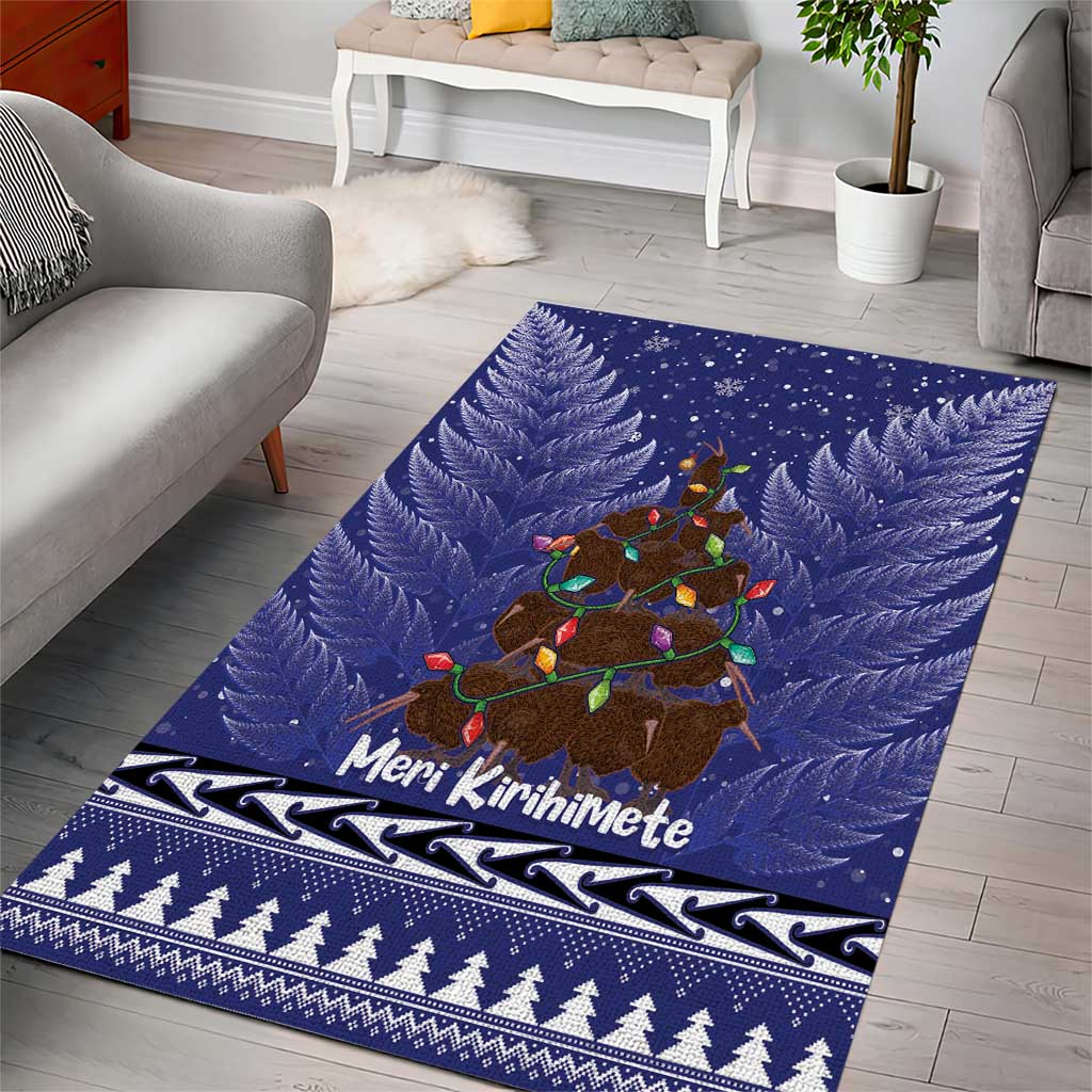 Kiwi New Zealand Christmas Area Rug Meri Kirihimete Silver Fern - Blue Color - Vibe Hoodie Shop