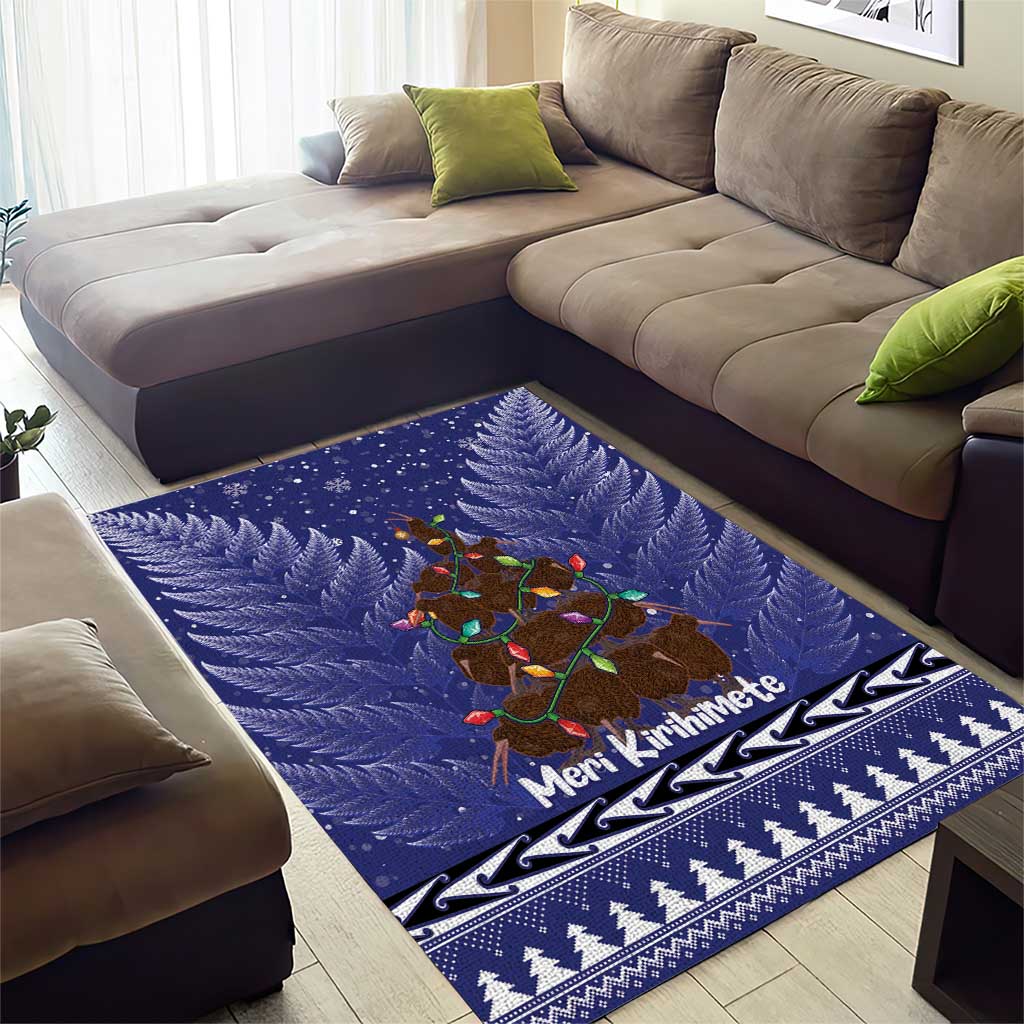 Kiwi New Zealand Christmas Area Rug Meri Kirihimete Silver Fern - Blue Color - Vibe Hoodie Shop