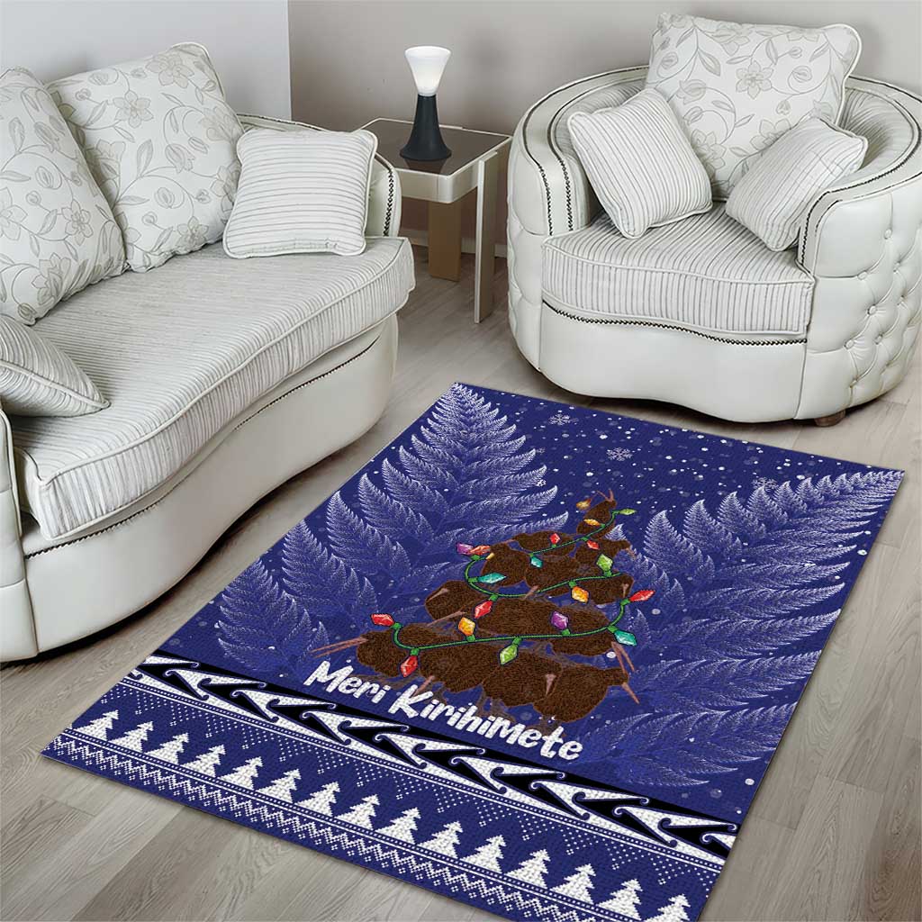 Kiwi New Zealand Christmas Area Rug Meri Kirihimete Silver Fern - Blue Color - Vibe Hoodie Shop