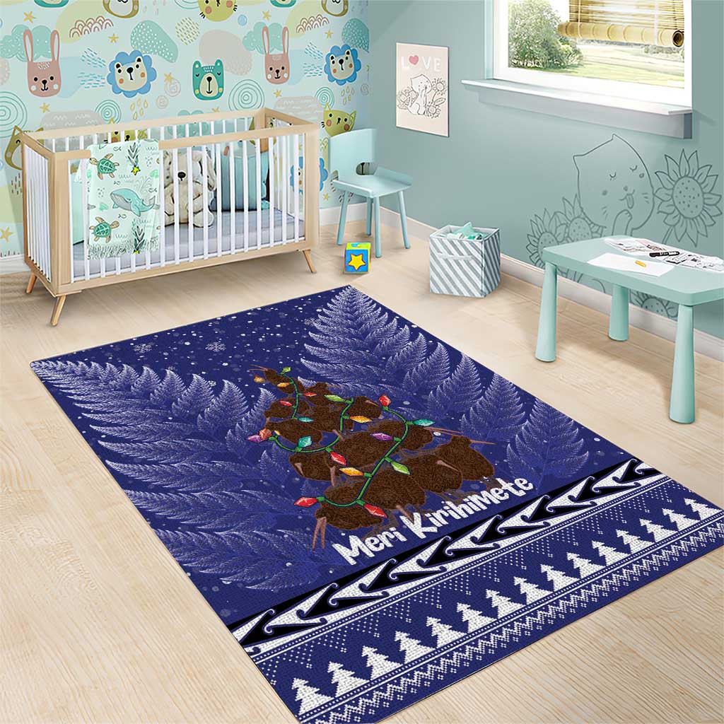 Kiwi New Zealand Christmas Area Rug Meri Kirihimete Silver Fern - Blue Color - Vibe Hoodie Shop