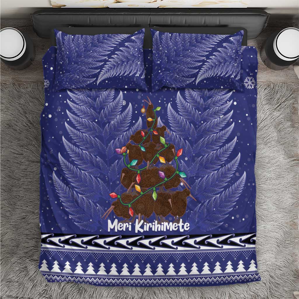 Kiwi New Zealand Christmas Bedding Set Meri Kirihimete Silver Fern - Blue Color - Vibe Hoodie Shop