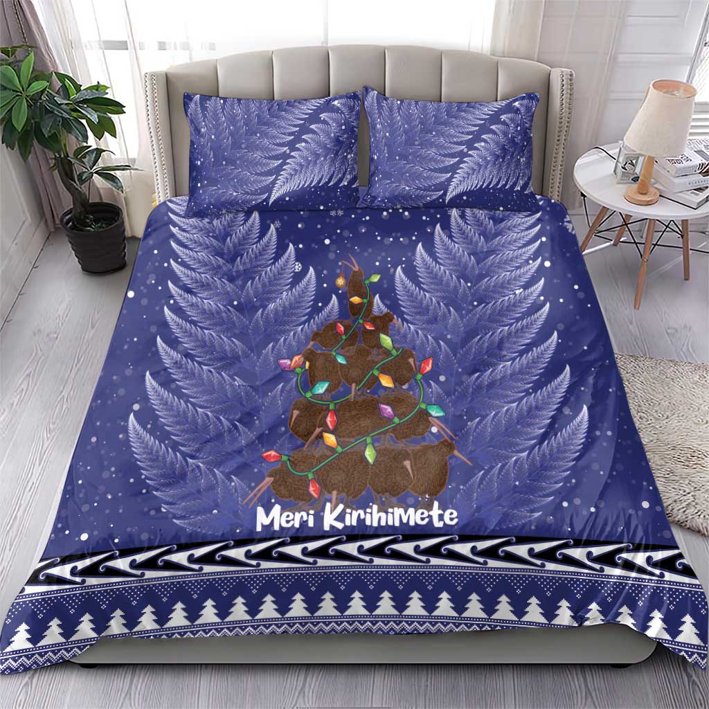 Kiwi New Zealand Christmas Bedding Set Meri Kirihimete Silver Fern - Blue Color - Vibe Hoodie Shop