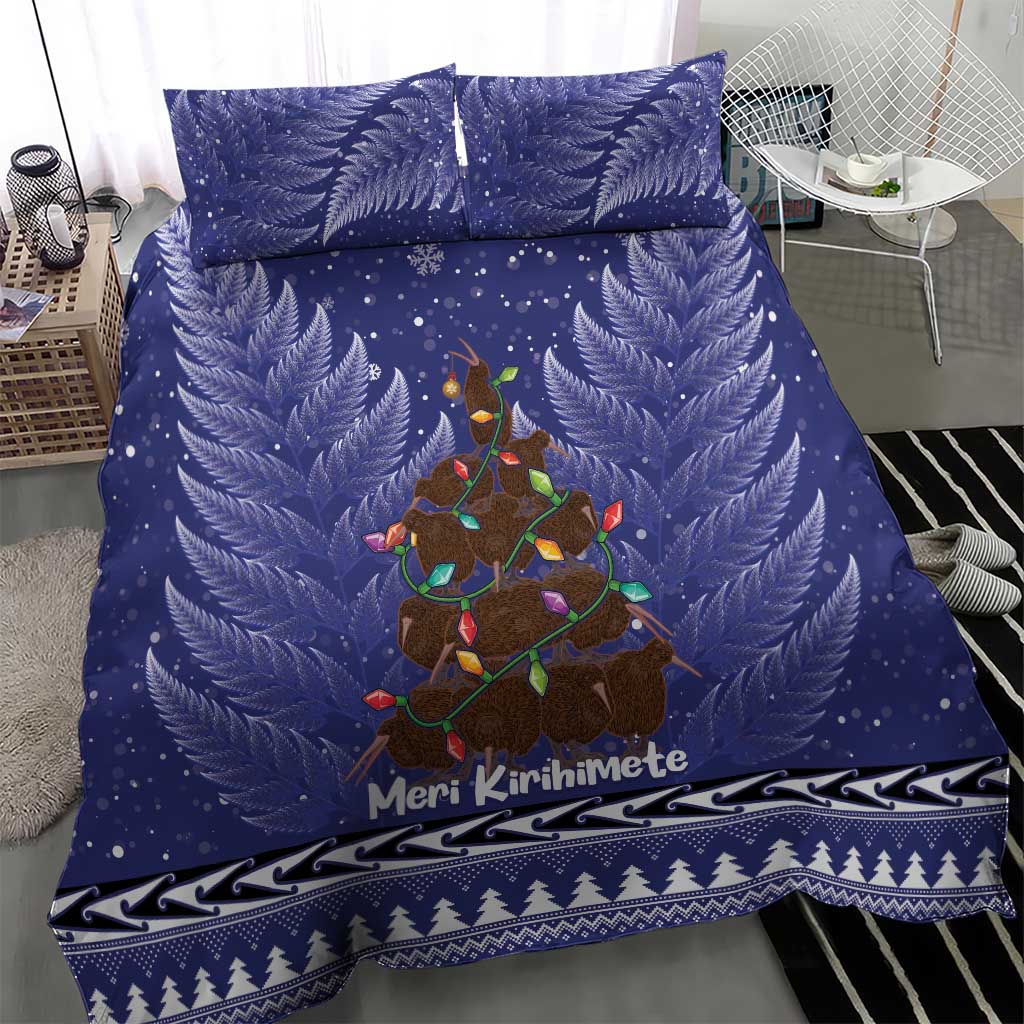 Kiwi New Zealand Christmas Bedding Set Meri Kirihimete Silver Fern - Blue Color - Vibe Hoodie Shop