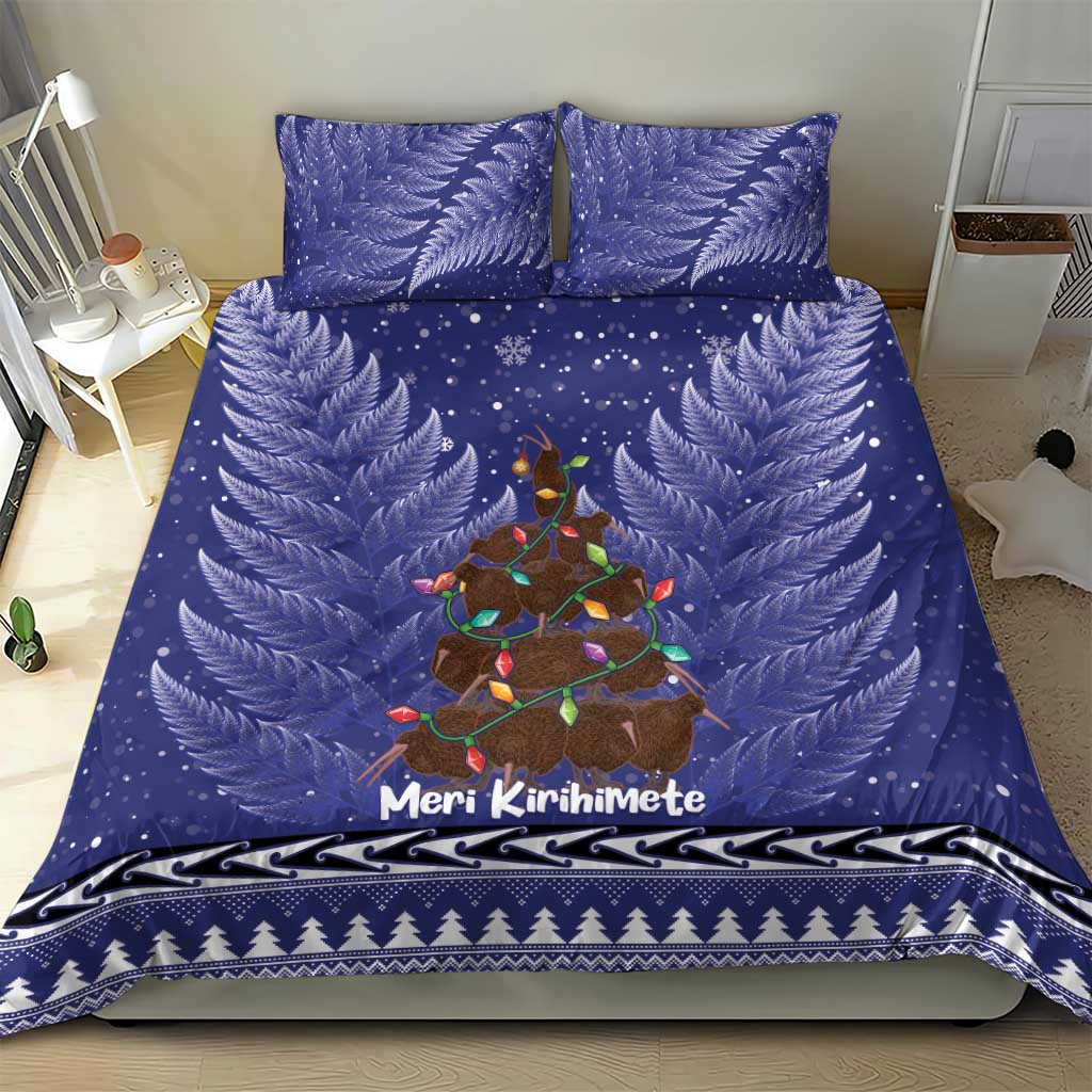 Kiwi New Zealand Christmas Bedding Set Meri Kirihimete Silver Fern - Blue Color - Vibe Hoodie Shop