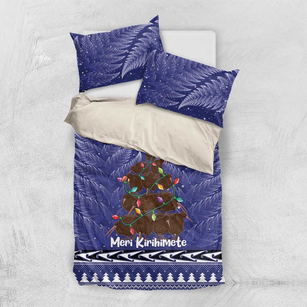 Kiwi New Zealand Christmas Bedding Set Meri Kirihimete Silver Fern - Blue Color - Vibe Hoodie Shop