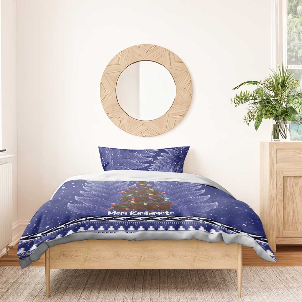 Kiwi New Zealand Christmas Bedding Set Meri Kirihimete Silver Fern - Blue Color - Vibe Hoodie Shop