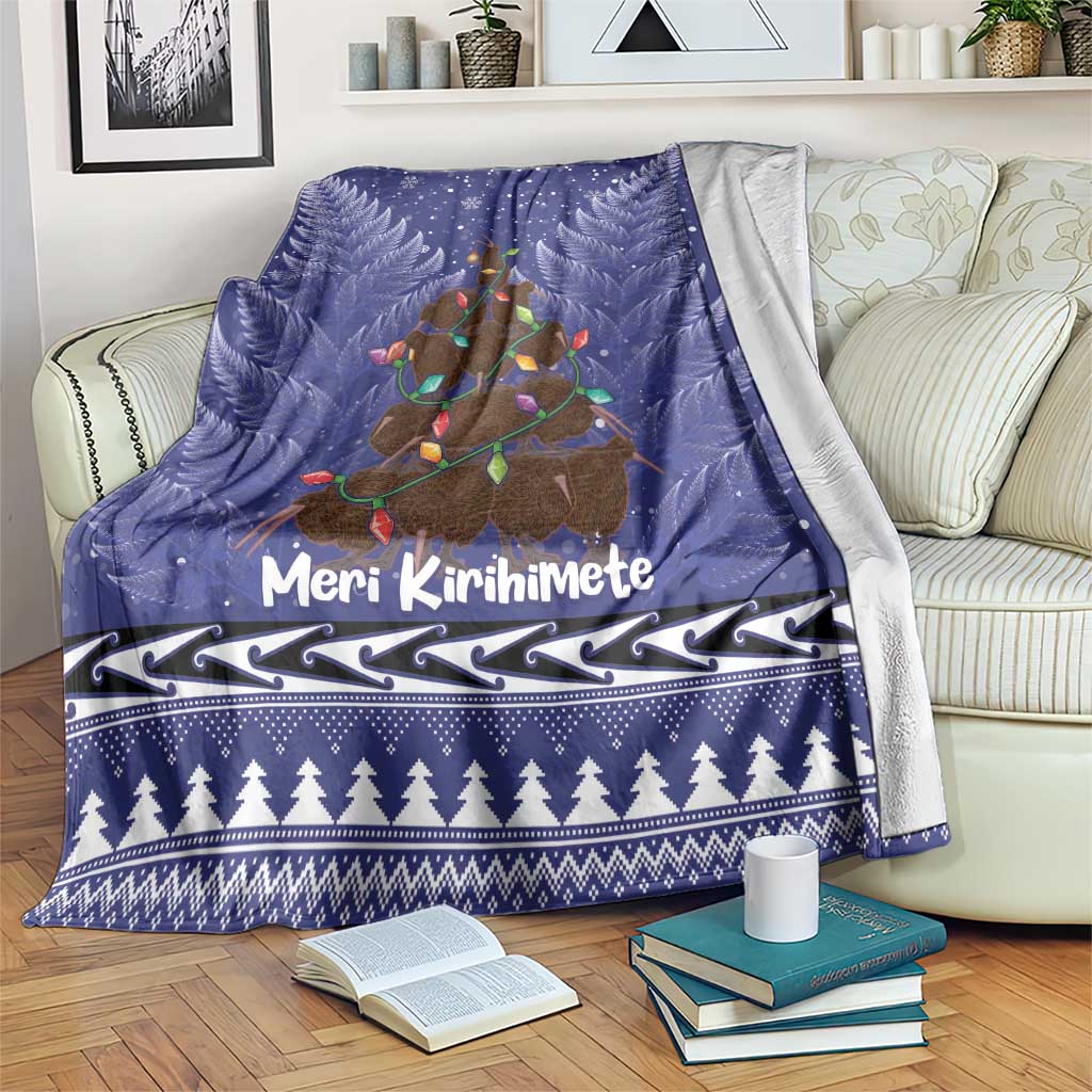 Kiwi New Zealand Christmas Blanket Meri Kirihimete Silver Fern - Blue Color - Vibe Hoodie Shop