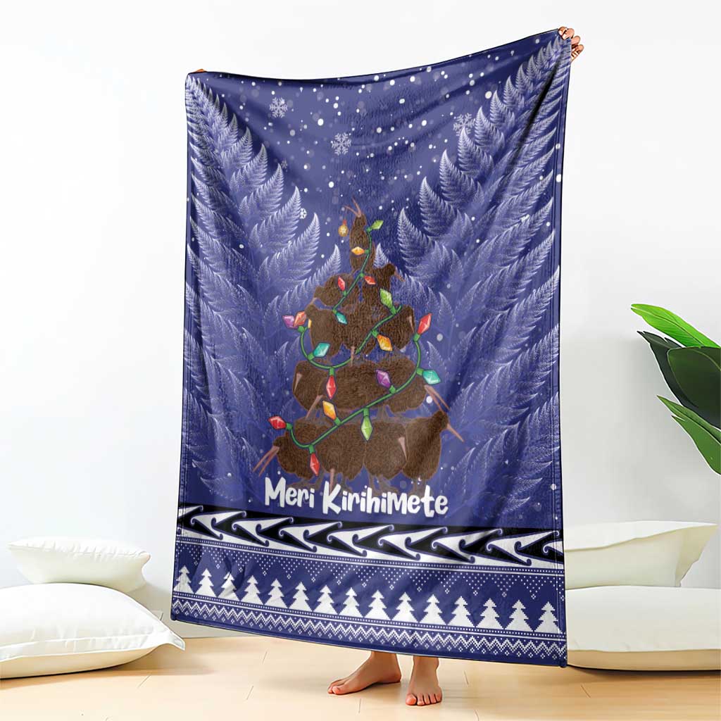 Kiwi New Zealand Christmas Blanket Meri Kirihimete Silver Fern - Blue Color - Vibe Hoodie Shop