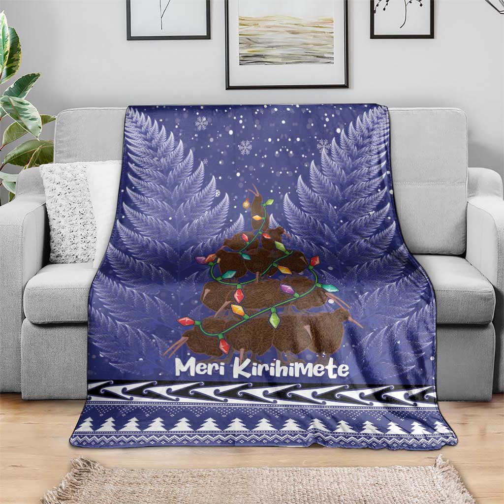 Kiwi New Zealand Christmas Blanket Meri Kirihimete Silver Fern - Blue Color - Vibe Hoodie Shop