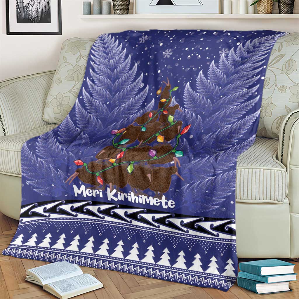 Kiwi New Zealand Christmas Blanket Meri Kirihimete Silver Fern - Blue Color - Vibe Hoodie Shop