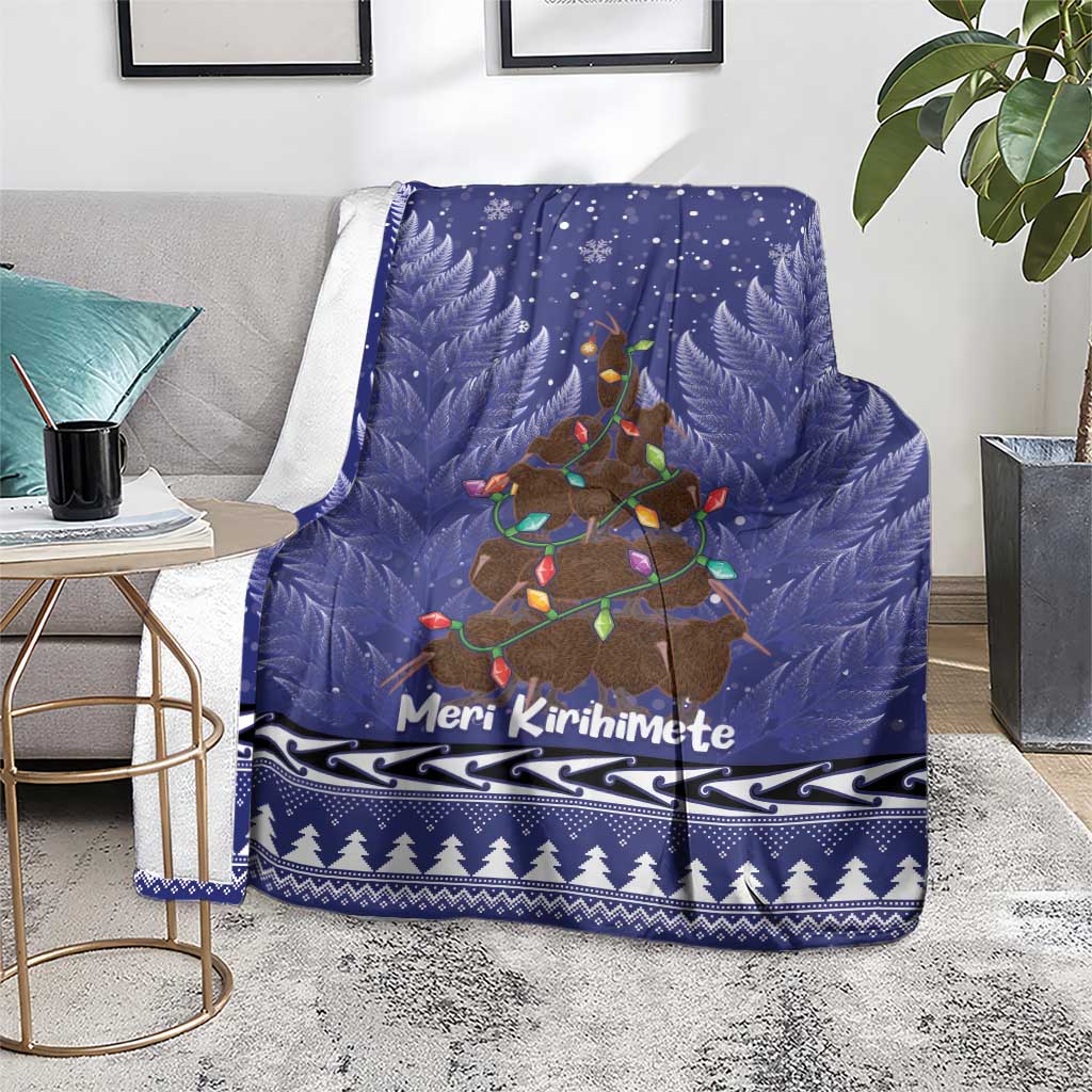 Kiwi New Zealand Christmas Blanket Meri Kirihimete Silver Fern - Blue Color - Vibe Hoodie Shop