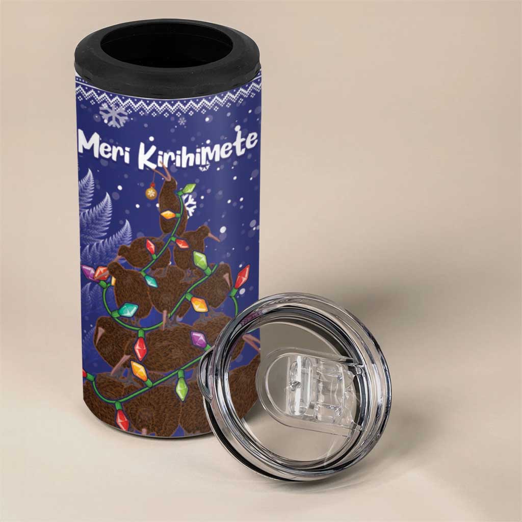 Kiwi New Zealand Christmas 4 in 1 Can Cooler Tumbler Meri Kirihimete Silver Fern - Blue Color