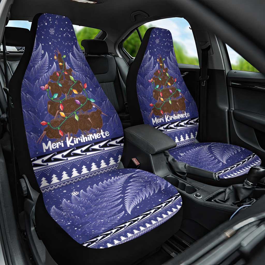 Kiwi New Zealand Christmas Car Seat Cover Meri Kirihimete Silver Fern - Blue Color - Vibe Hoodie Shop