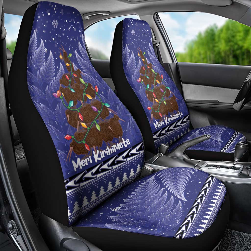 Kiwi New Zealand Christmas Car Seat Cover Meri Kirihimete Silver Fern - Blue Color - Vibe Hoodie Shop