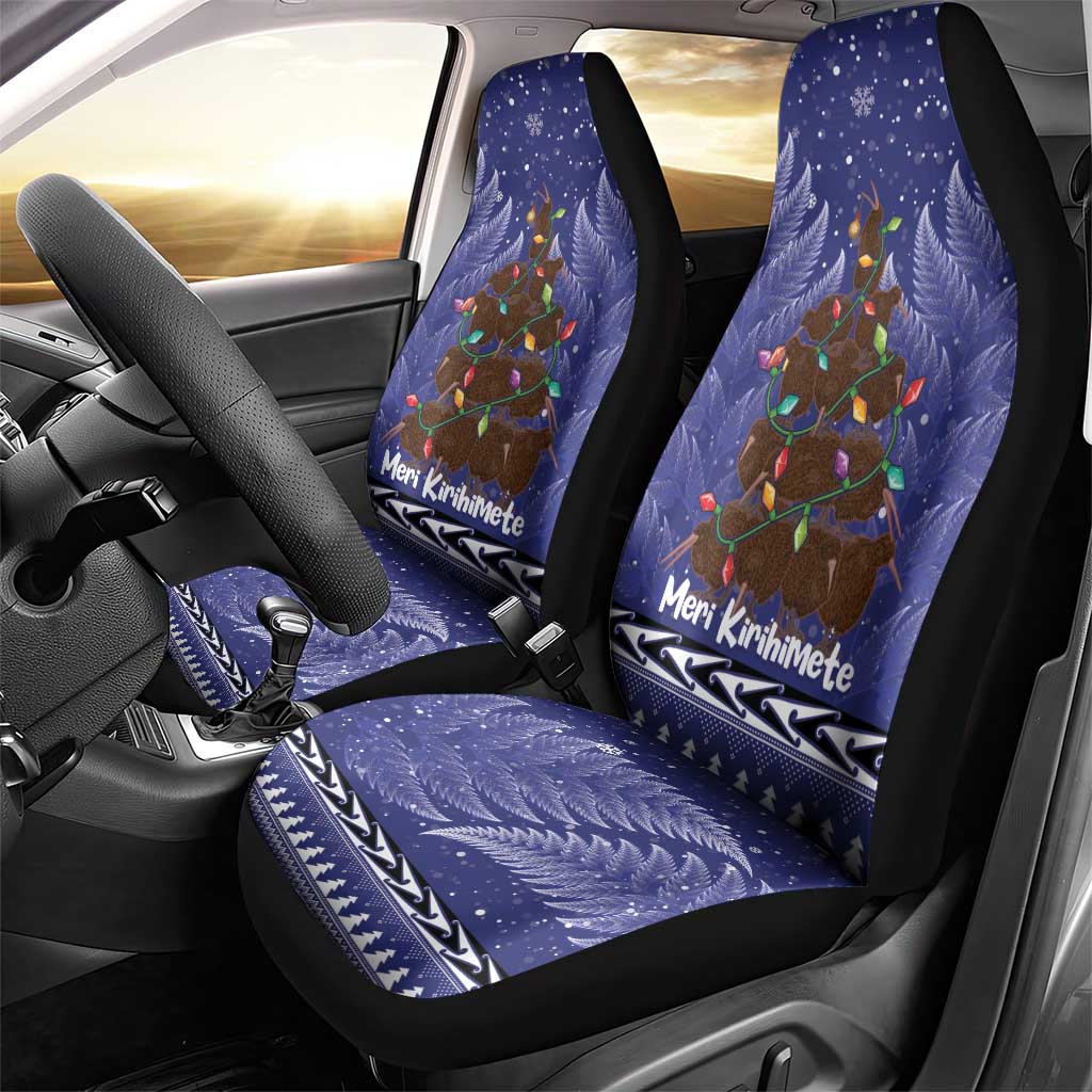 Kiwi New Zealand Christmas Car Seat Cover Meri Kirihimete Silver Fern - Blue Color - Vibe Hoodie Shop