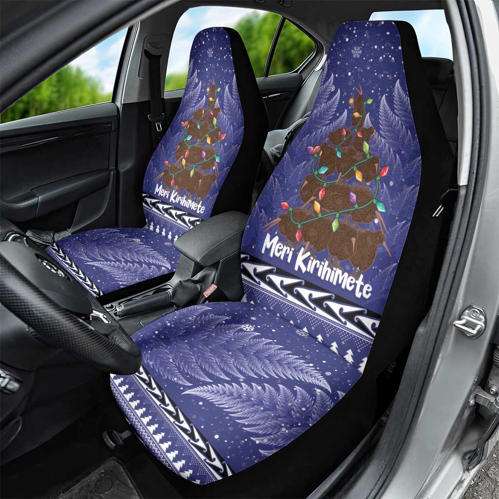 Kiwi New Zealand Christmas Car Seat Cover Meri Kirihimete Silver Fern - Blue Color - Vibe Hoodie Shop