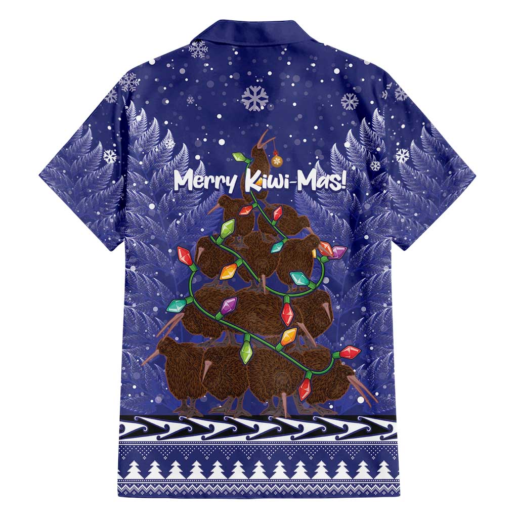 Kiwi New Zealand Christmas Family Matching Long Sleeve Bodycon Dress and Hawaiian Shirt Meri Kirihimete Silver Fern - Blue Color