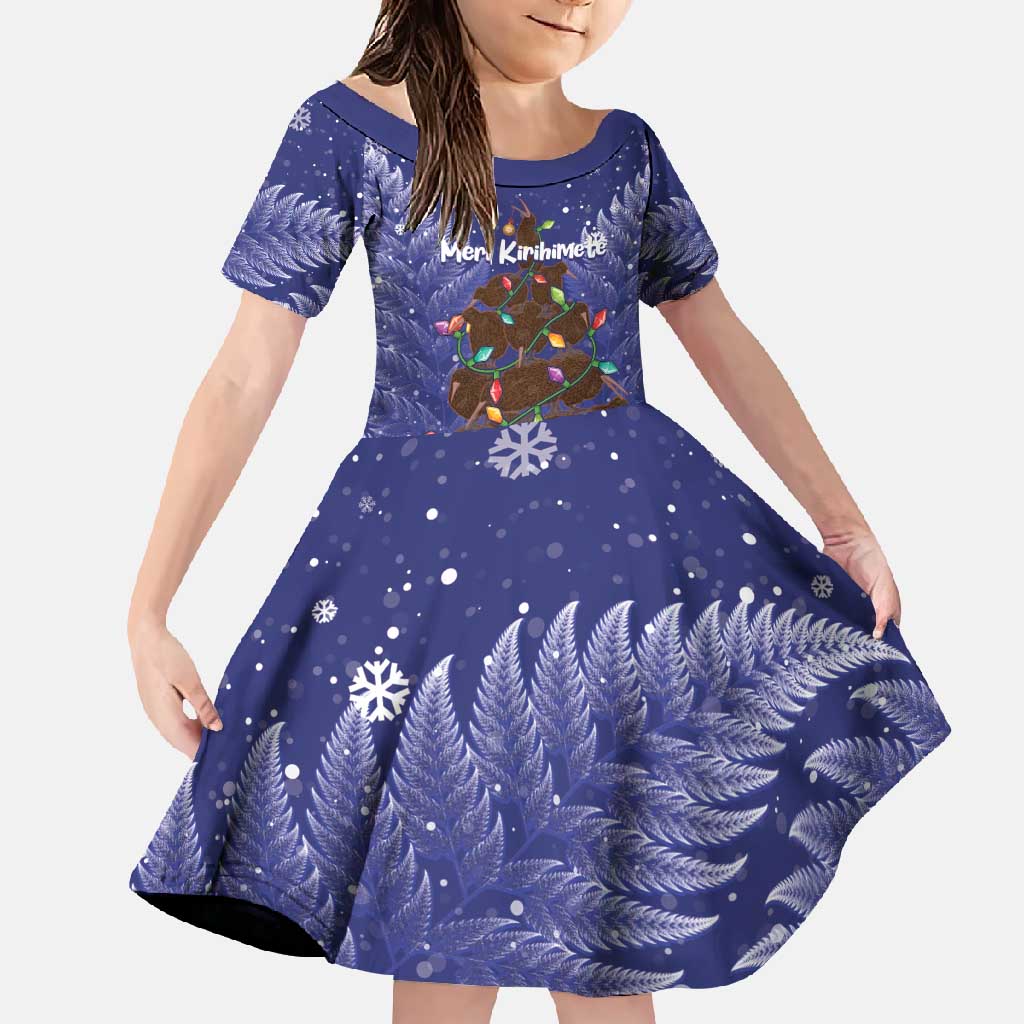 Kiwi New Zealand Christmas Family Matching Mermaid Dress and Hawaiian Shirt Meri Kirihimete Silver Fern - Blue Color