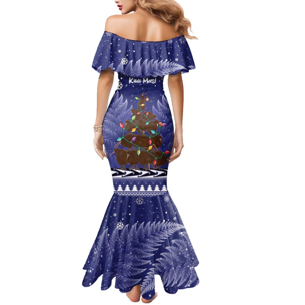 Kiwi New Zealand Christmas Family Matching Mermaid Dress and Hawaiian Shirt Meri Kirihimete Silver Fern - Blue Color