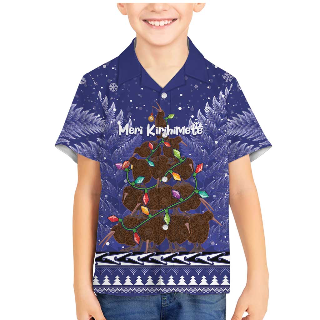 Kiwi New Zealand Christmas Family Matching Mermaid Dress and Hawaiian Shirt Meri Kirihimete Silver Fern - Blue Color